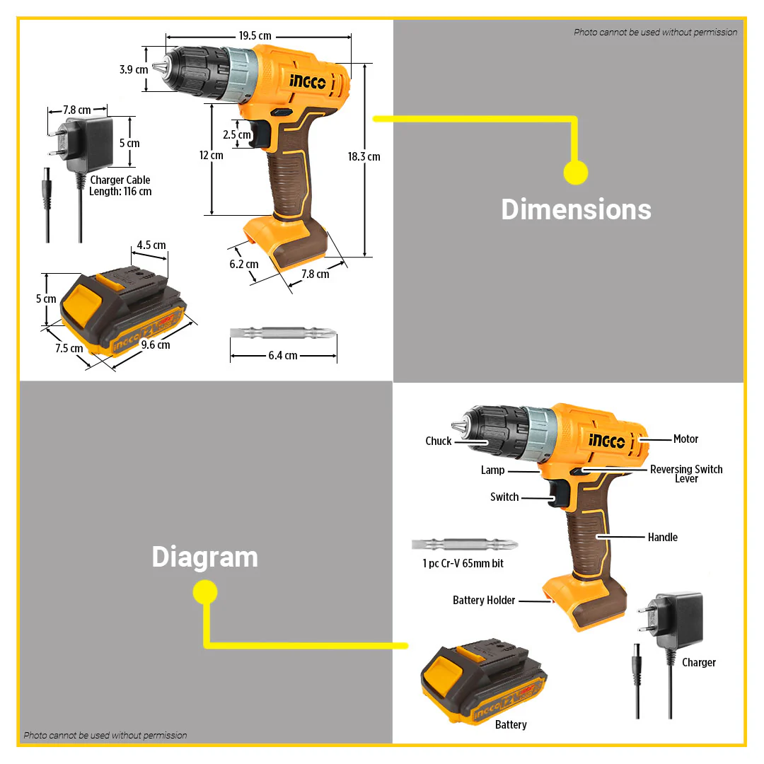 Inco CDLI1218 rechargeable 12V screwdriver drill