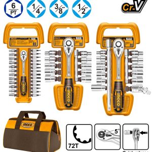 SET 57 PIECES CRICKET AND SICE CR-V 1/4 3/8 1/2 C BAG INGCO COS23092